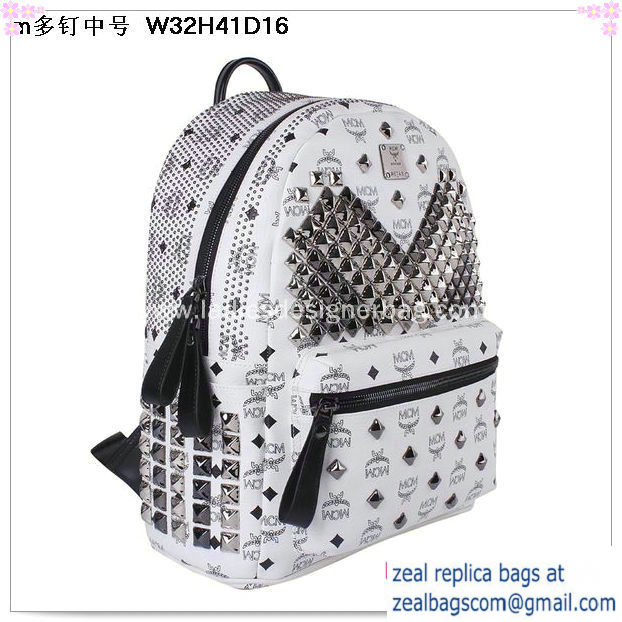 High Quality Replica MCM Medium Stark Front Studs Backpack MC4237 White